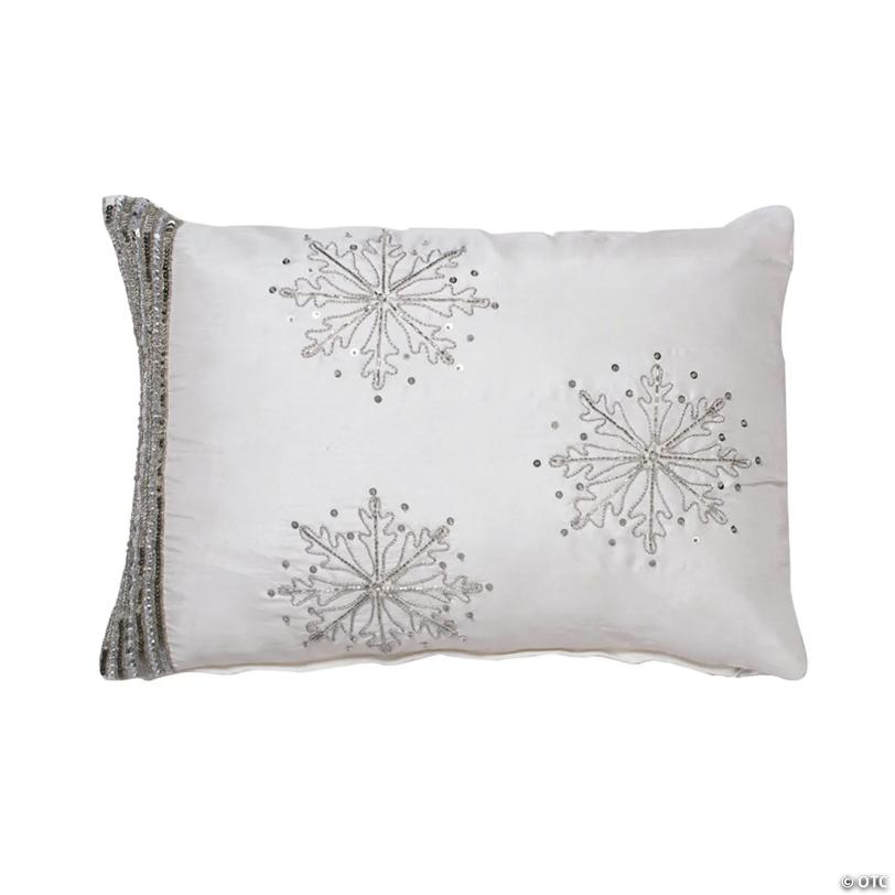 Vickerman White 14" x 20" Banded Snowflake Throw Pillow