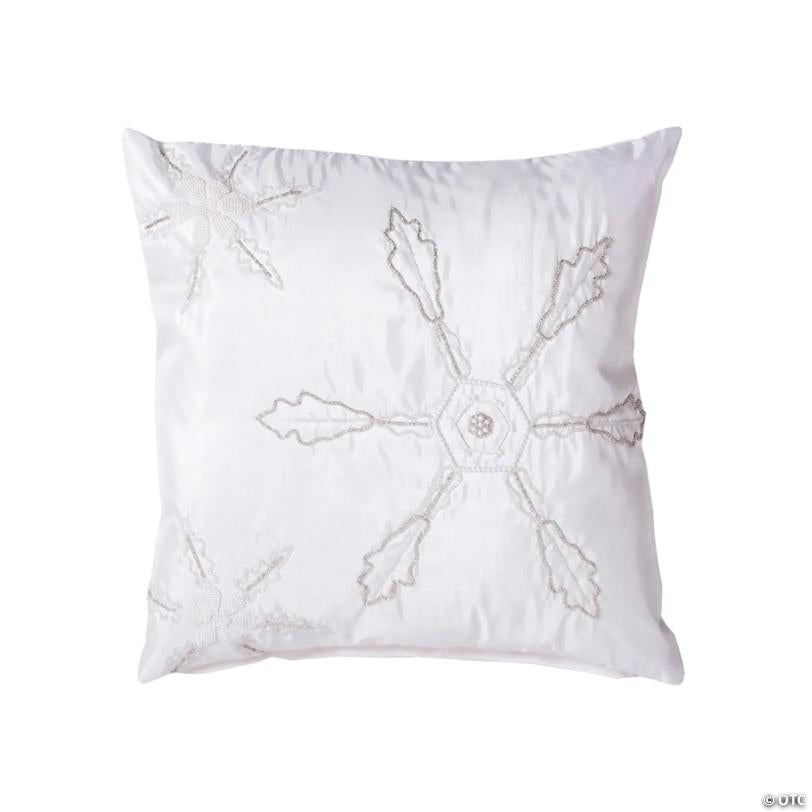 Vickerman White 18" x 18" Beaded Snowflakes Throw  Pillow
