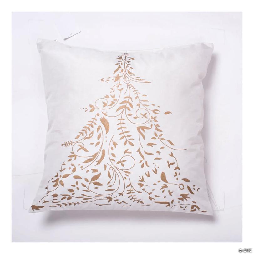 Vickerman White Gold Foiled Tree 18" x 18" Throw Pillow