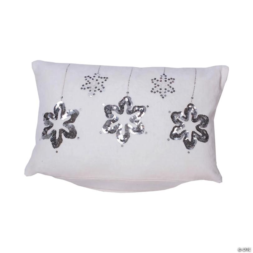 Vickerman White Silver Sequin Embroidered 12" x 20" Cotton Velvet Throw Pillow