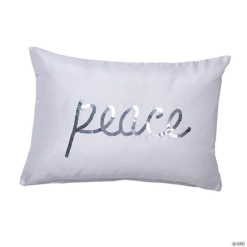Vickerman White Silver Sequined Wording 14" x 20" Throw Pillow