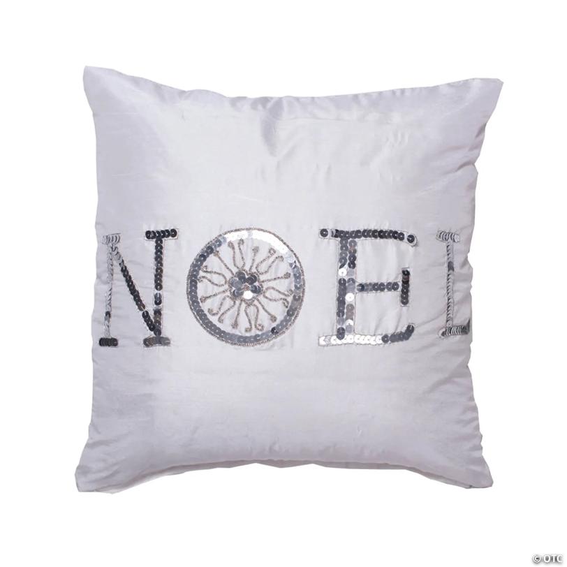 Vickerman White Silver Wording 18" x 18" Throw Pillow