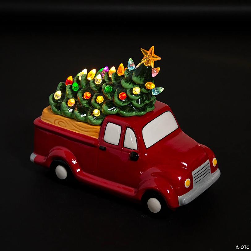 Vintage Truck with LED Christmas Tree Cookie Jar