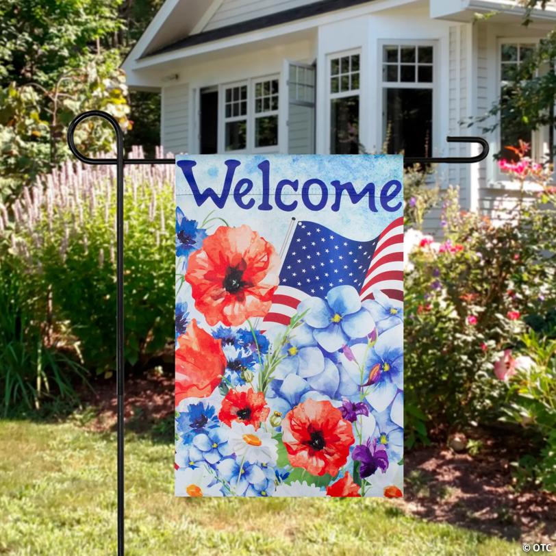 Welcome Patriotic Americana Outdoor Floral Garden Flag 12.5" x 18