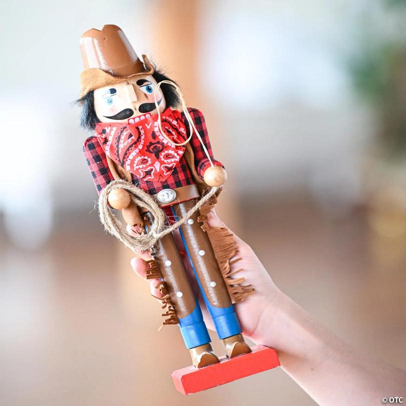 Western Cowboy Nutcracker Brown and Red Wooden Nutcracker Cow Boy with a Rope and Lasso