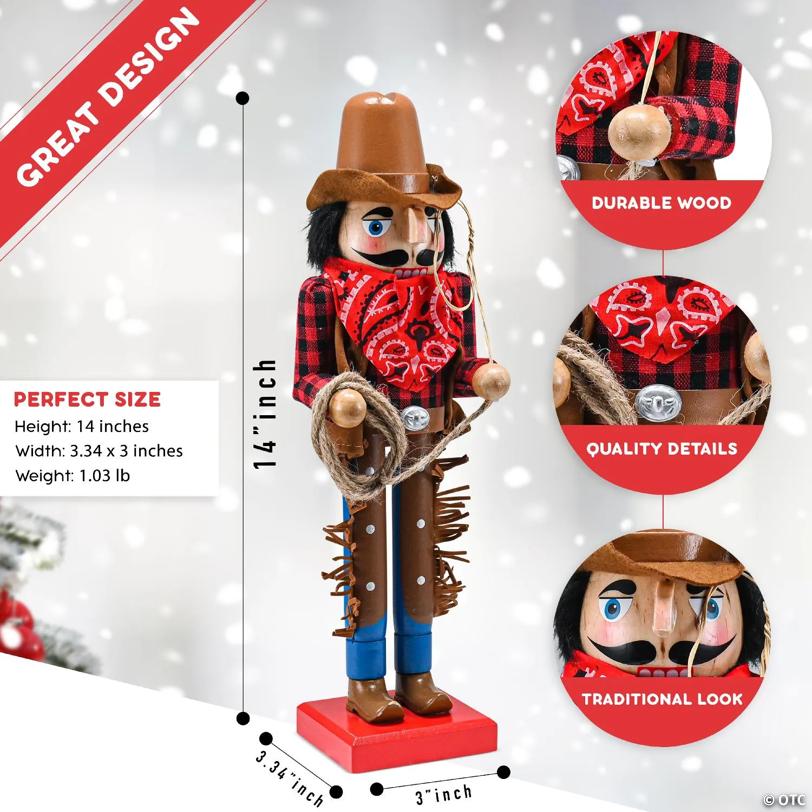 Western Cowboy Nutcracker Brown and Red Wooden Nutcracker Cow Boy with a Rope and Lasso