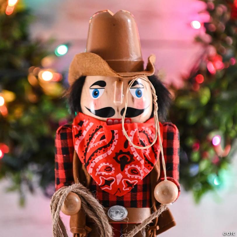Western Cowboy Nutcracker Brown and Red Wooden Nutcracker Cow Boy with a Rope and Lasso