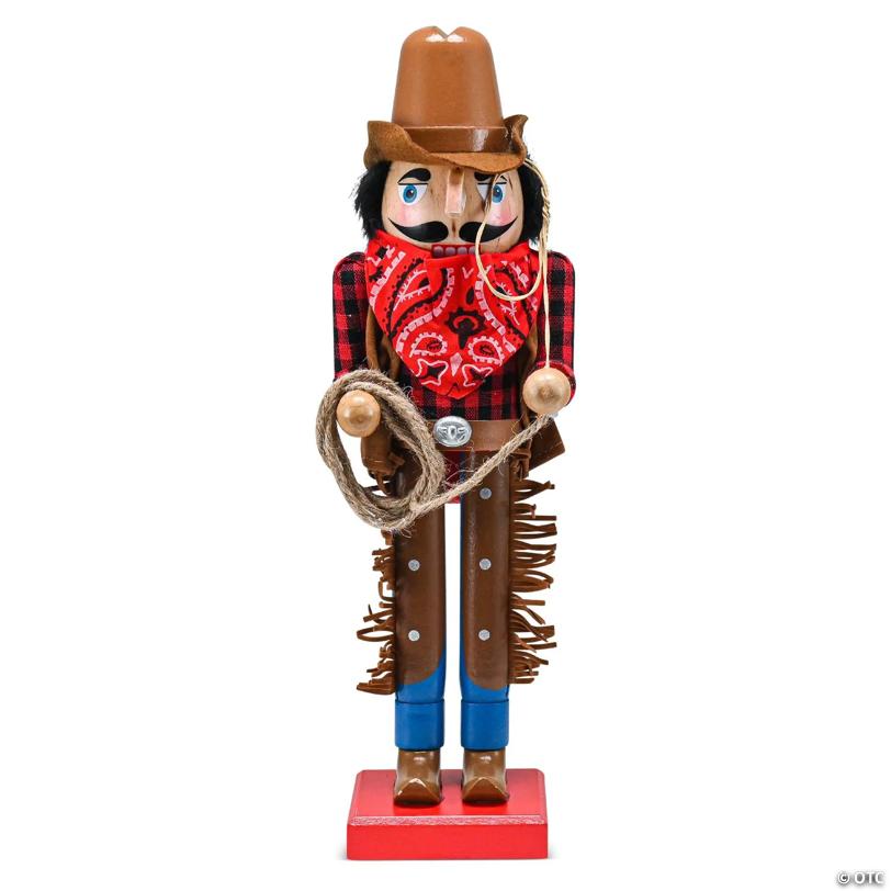 Western Cowboy Nutcracker Brown and Red Wooden Nutcracker Cow Boy with a Rope and Lasso