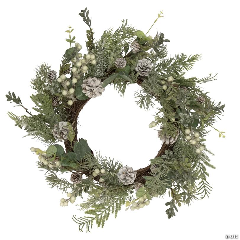 White Berry  Eucalyptus and Pinecone Christmas Wreath  20-Inch  Unlit