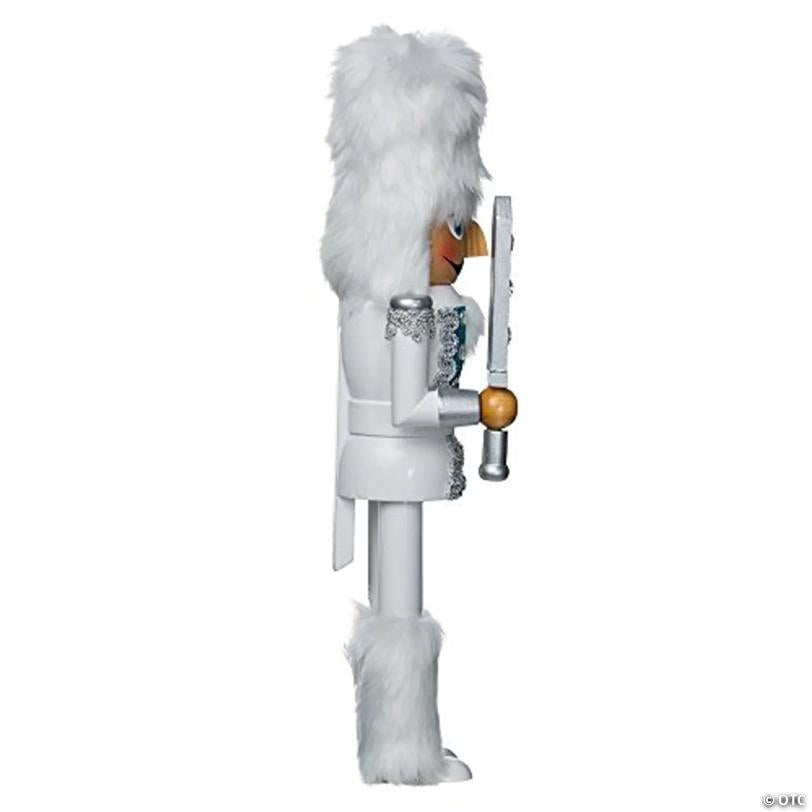 White Fur Hat Russian Holding a Sword Wooden Christmas Nutcracker 15 Inch