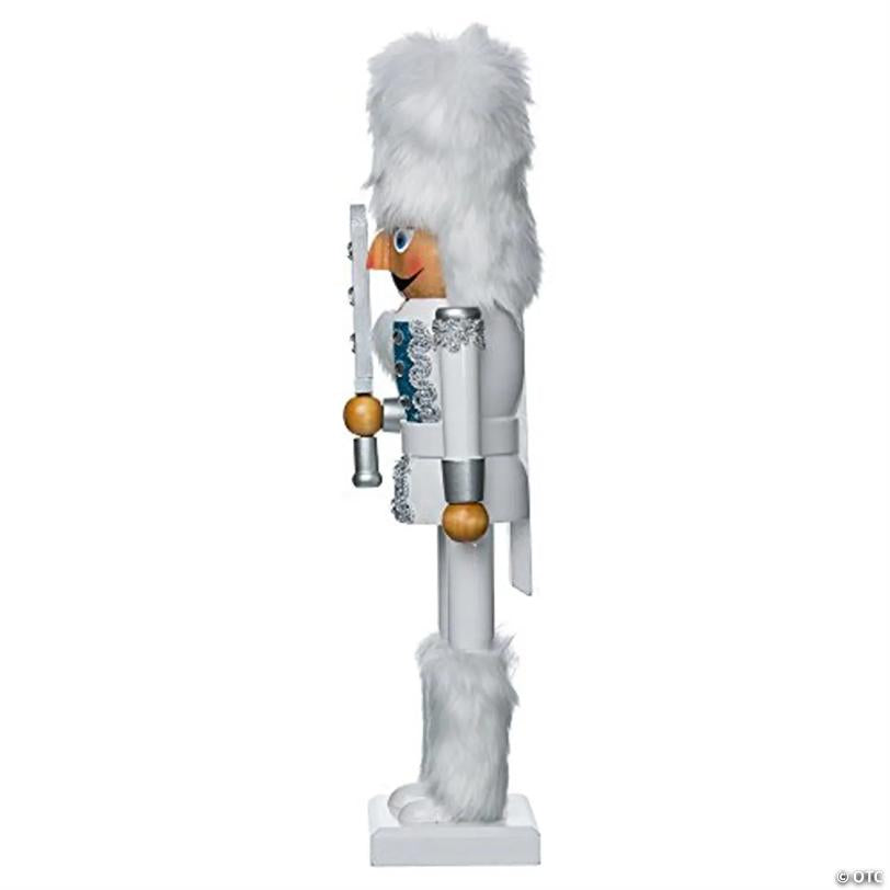 White Fur Hat Russian Holding a Sword Wooden Christmas Nutcracker 15 Inch