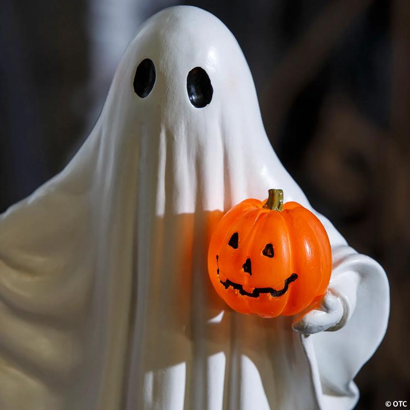 White Ghosts Holding Light-Up Jack-O'-Lanterns Resin Tabletop Decoration - 3 Pc.