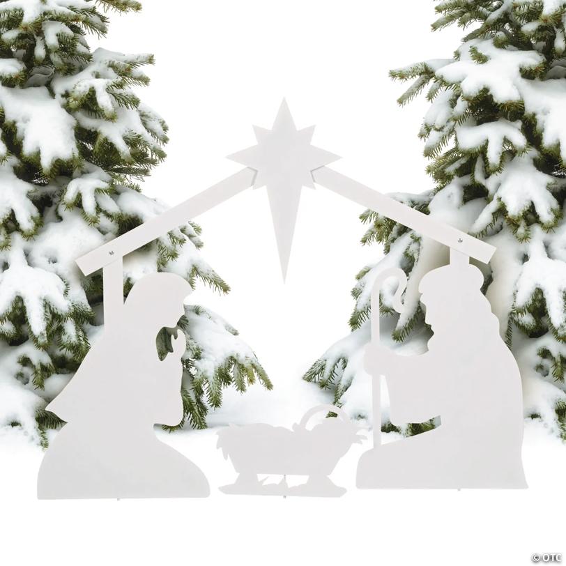 White Silhouette Nativity Outdoor Yard Decoration