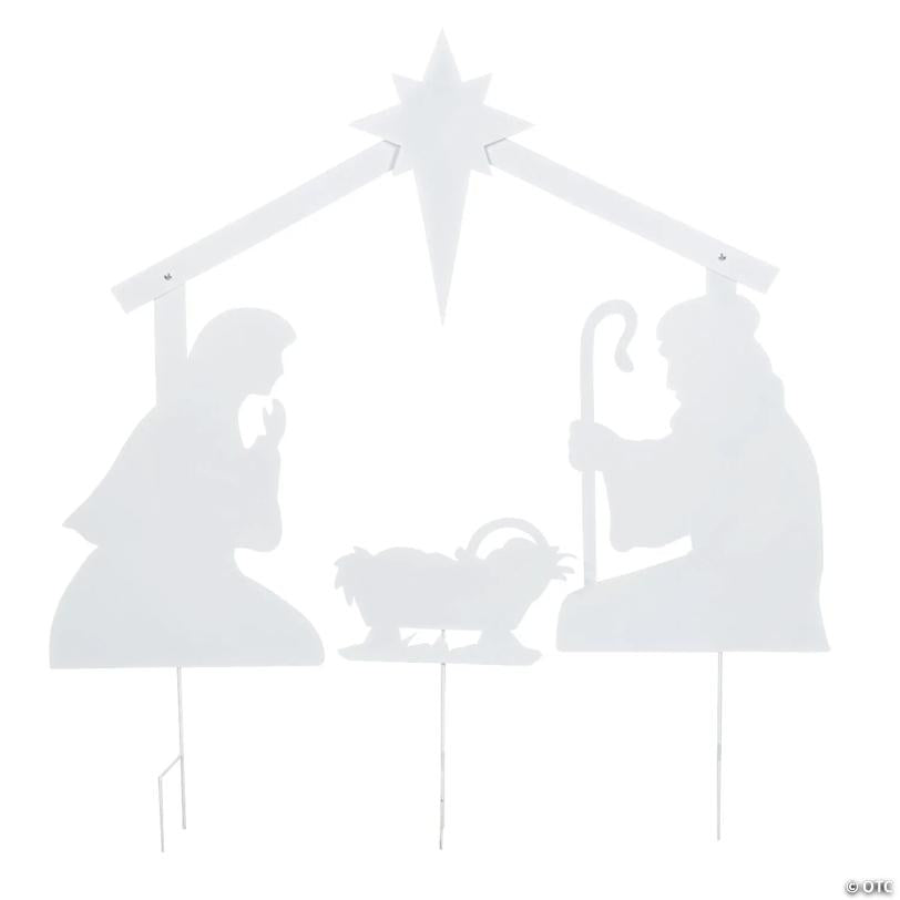 White Silhouette Nativity Outdoor Yard Decoration