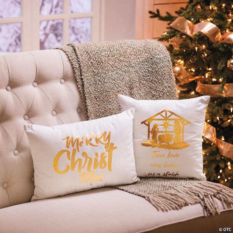 White with Gold Nativity Pillow Set - 2 Pc.