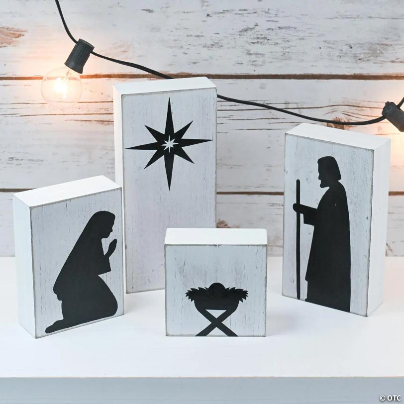 Wooden Block Nativity Scene -  Nativity Table Top Set Decorations - 1 Set