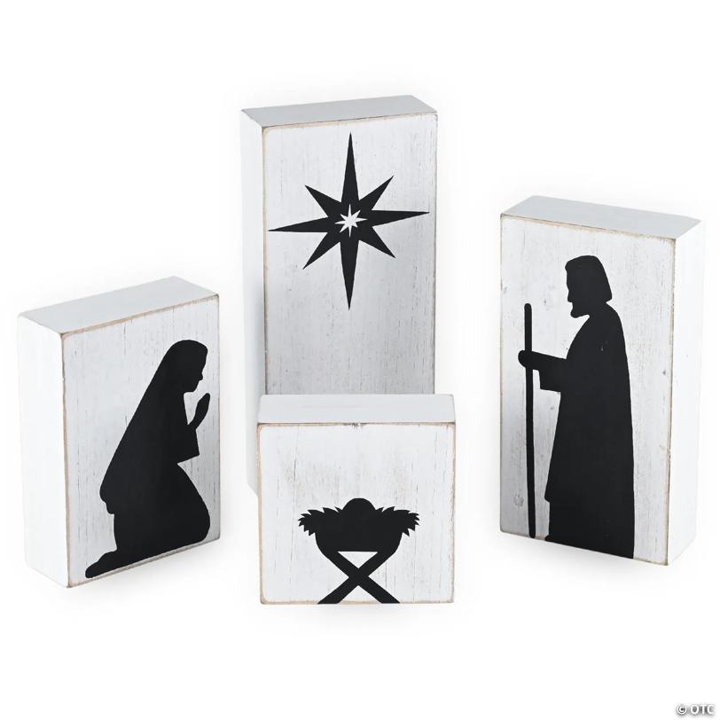 Wooden Block Nativity Scene -  Nativity Table Top Set Decorations - 1 Set