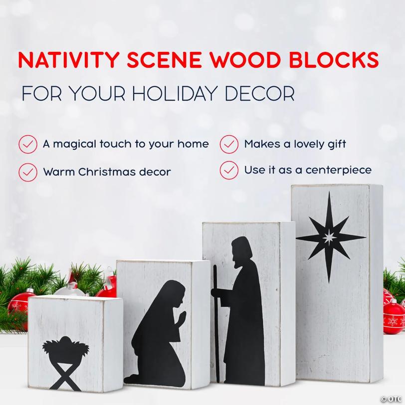 Wooden Block Nativity Scene -  Nativity Table Top Set Decorations - 1 Set