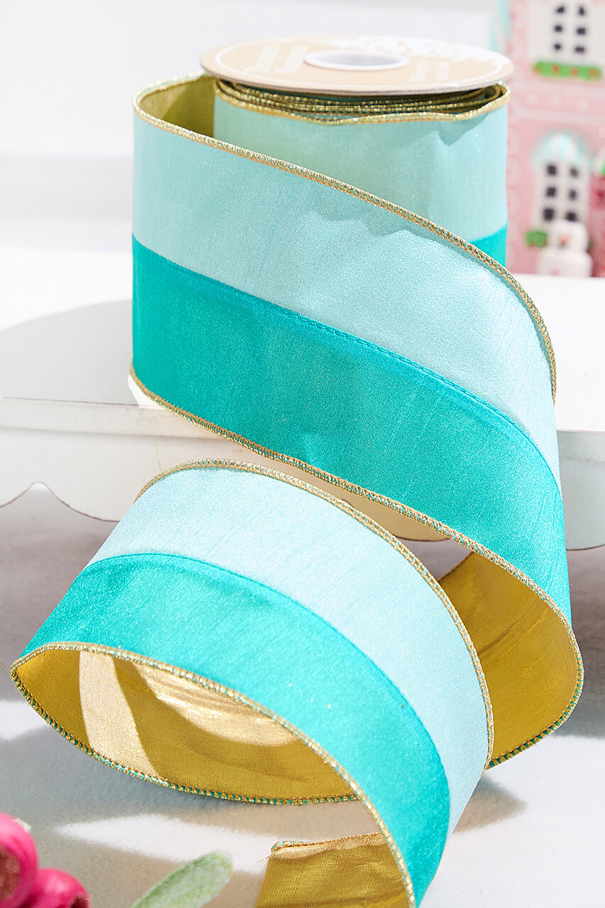 4" x 10 Yard Mint/Aqua Colorblock Dupioni