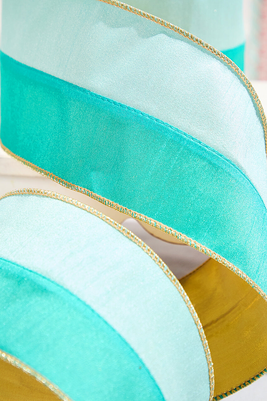 4" x 10 Yard Mint/Aqua Colorblock Dupioni