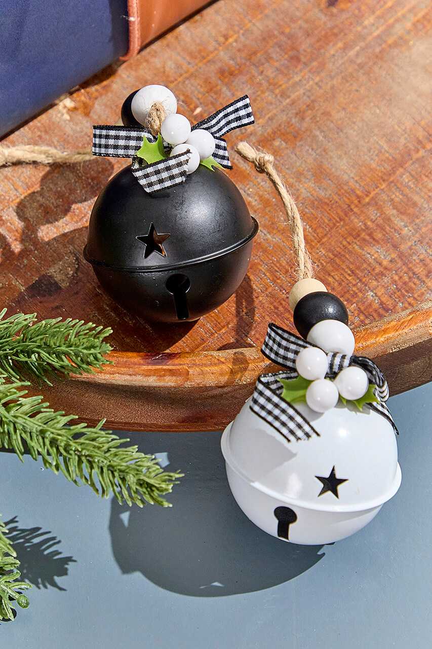 3" Black & White Metal Bell Ornament