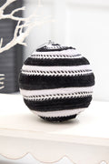 5" Black & White Velvet Stripe Ball Ornament