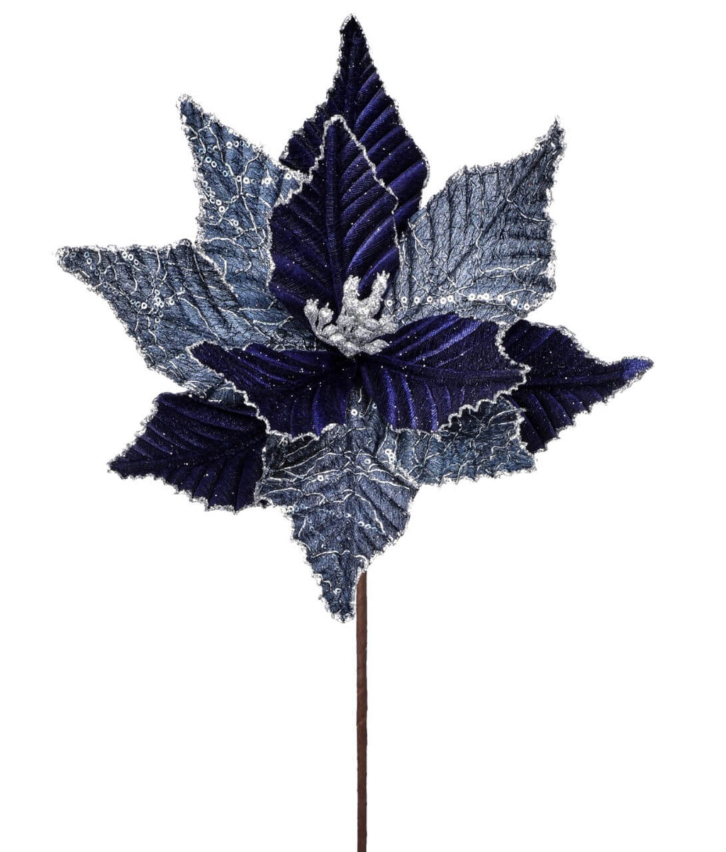 24” x 13" Winters Night Navy Poinsettia Stem