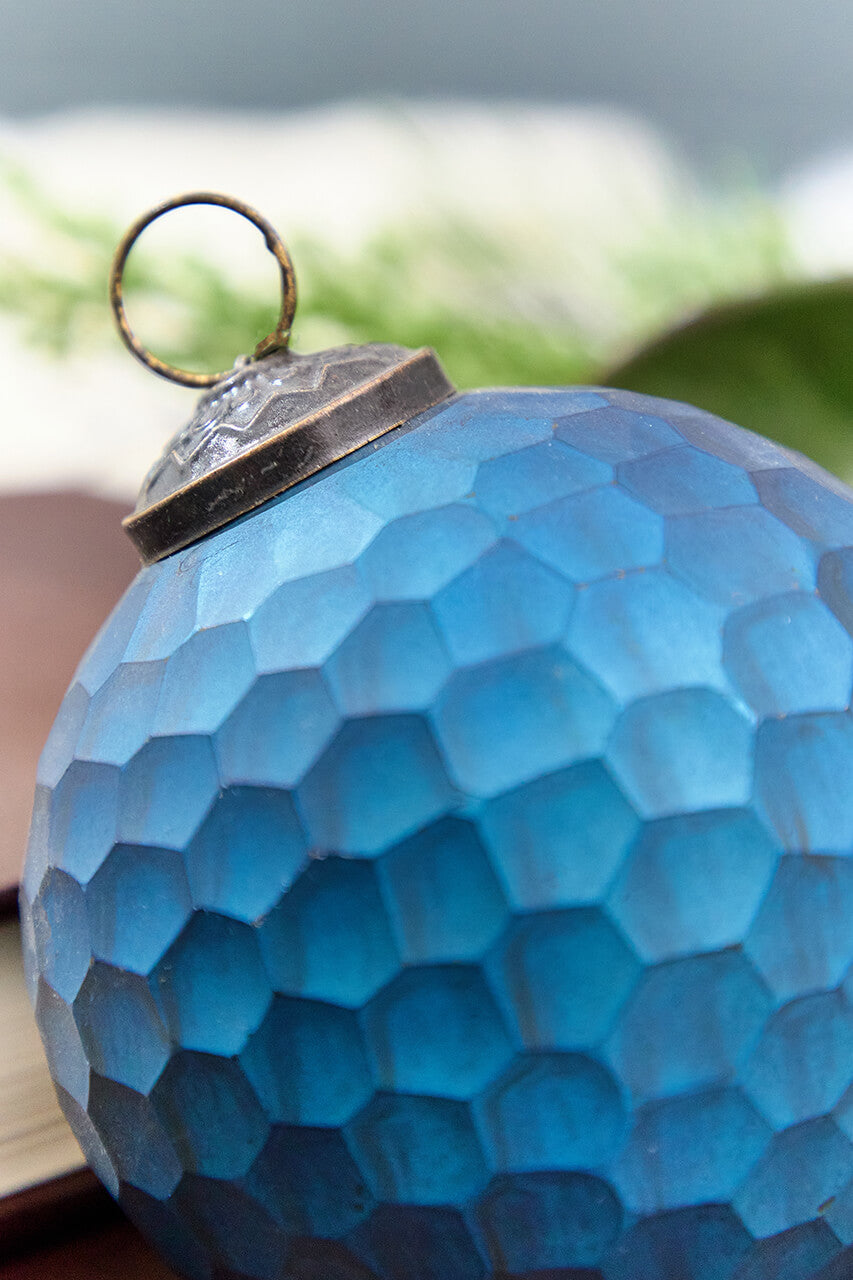 5" Blue Honeycomb Glass Ball Ornament