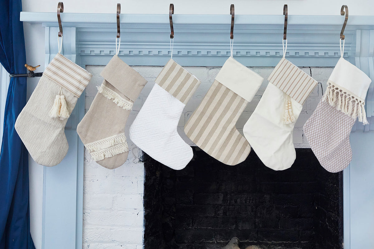 Beige Burlap Stocking with Tassel