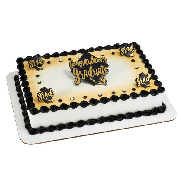 Graduation cupcake ring toppers SILVER Grad hats - 12 Silver count
