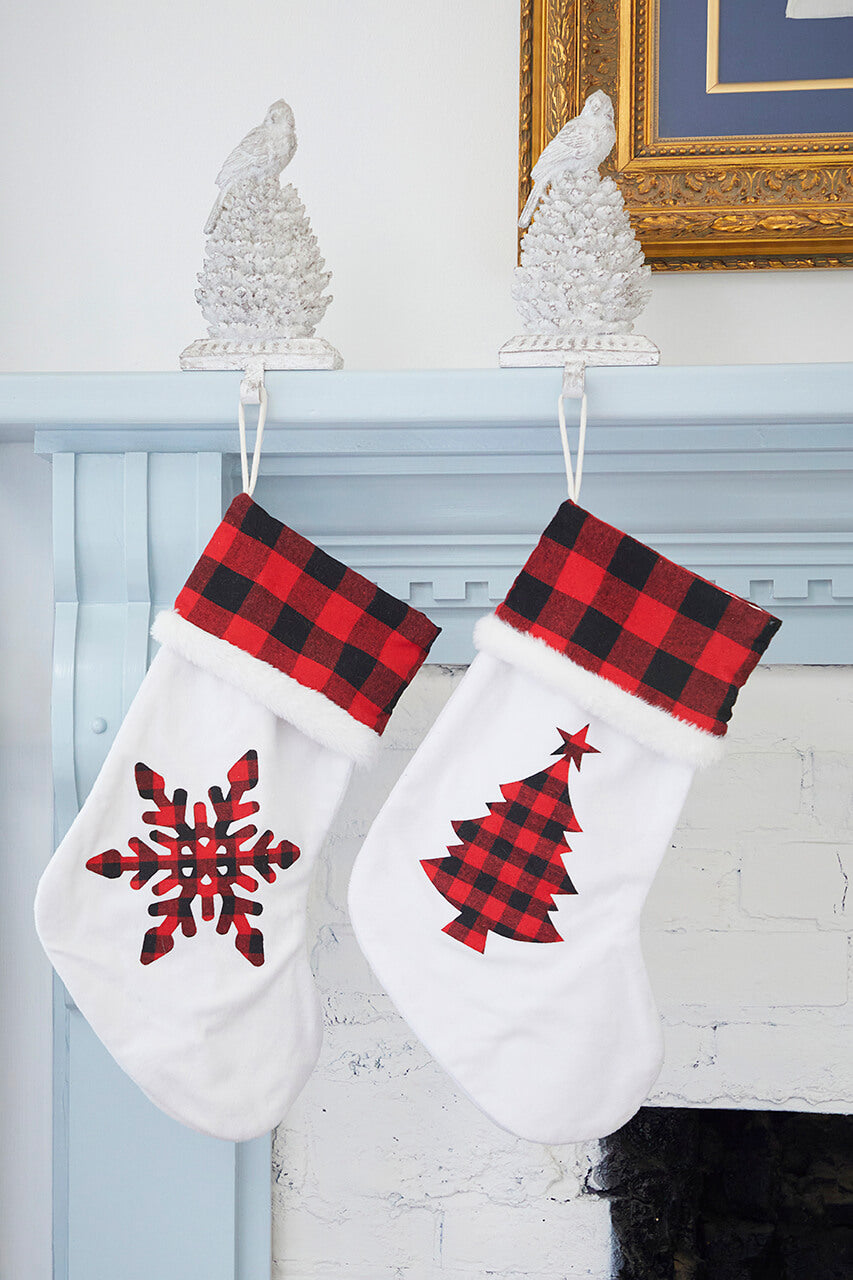 White Stocking with Buffalo Check Snowflake