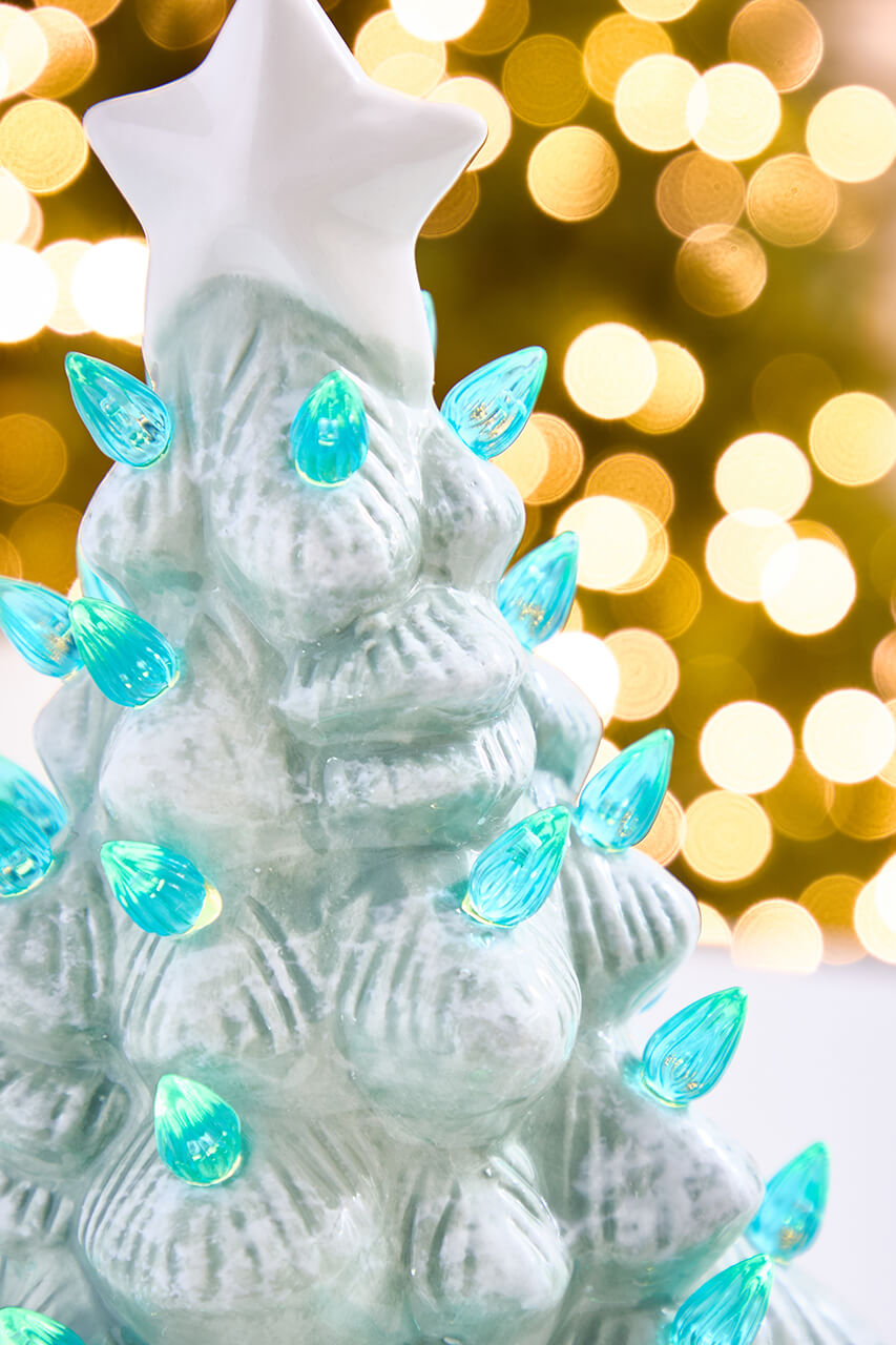 15" Light Blue Ceramic LED Tree