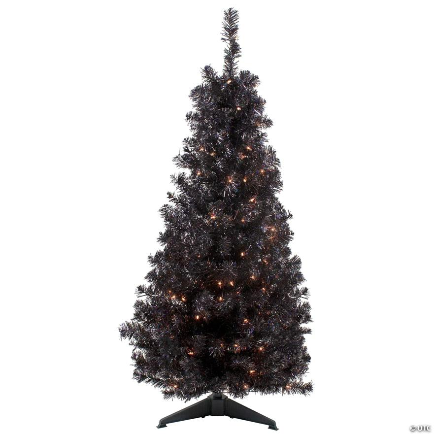 Northlight 4' Pre-Lit Slim Black Artificial Tinsel Christmas Tree- Clear Lights