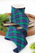 4" x 5 Yard Navy & Green Diagonal Plaid Ribbon