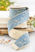 2.5" x 5 Yard Gold Embroidery on French Blue Velvet Ribbon
