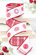 2.5" x 5 Yard Peppermint Embroidery on White Dupioni Ribbon