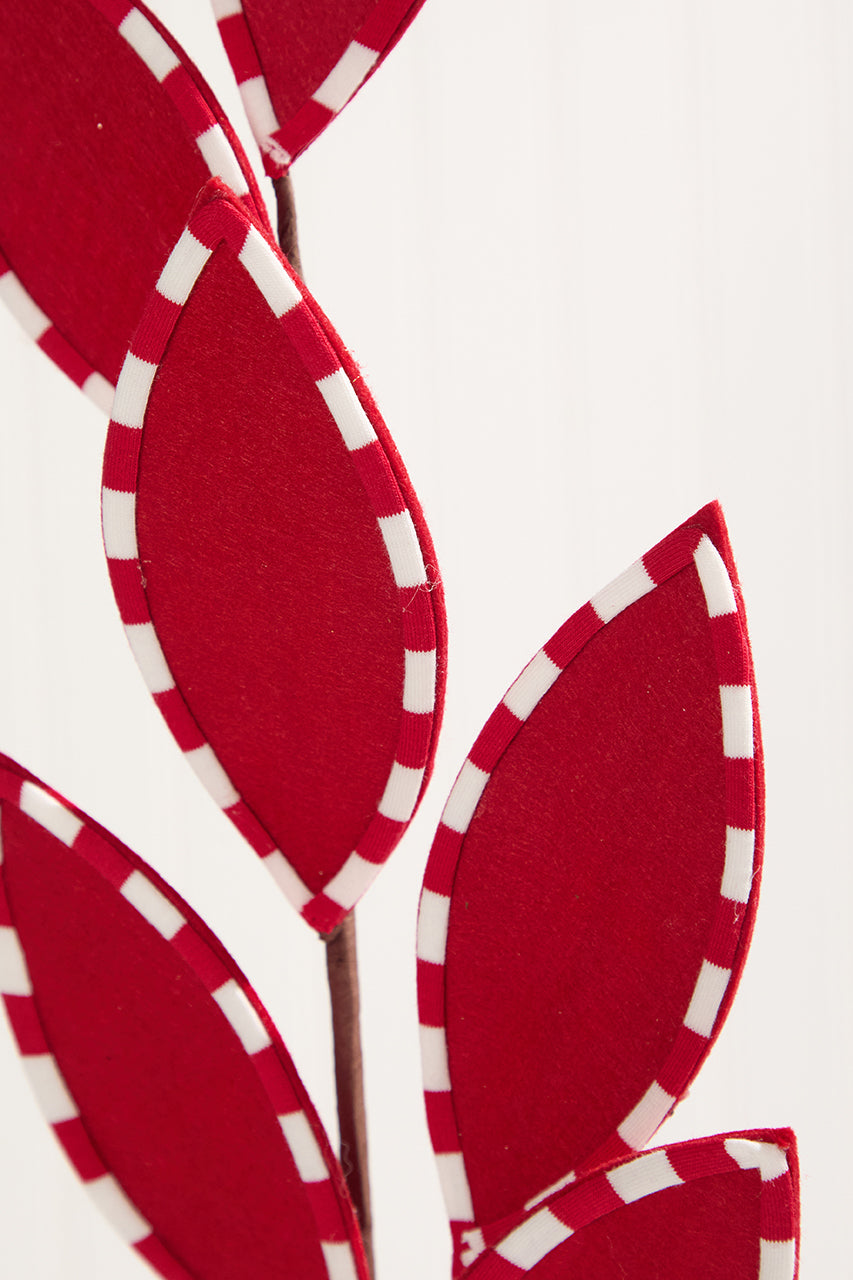 25" Red Felt Leaf Spray with Peppermint Edge