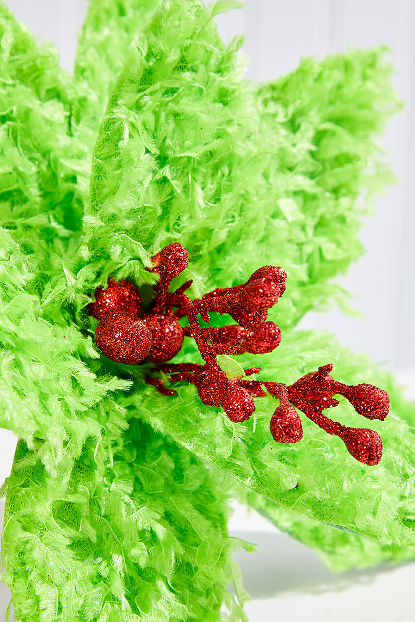 11" Green Furry Feather Fabric Poinsettia
