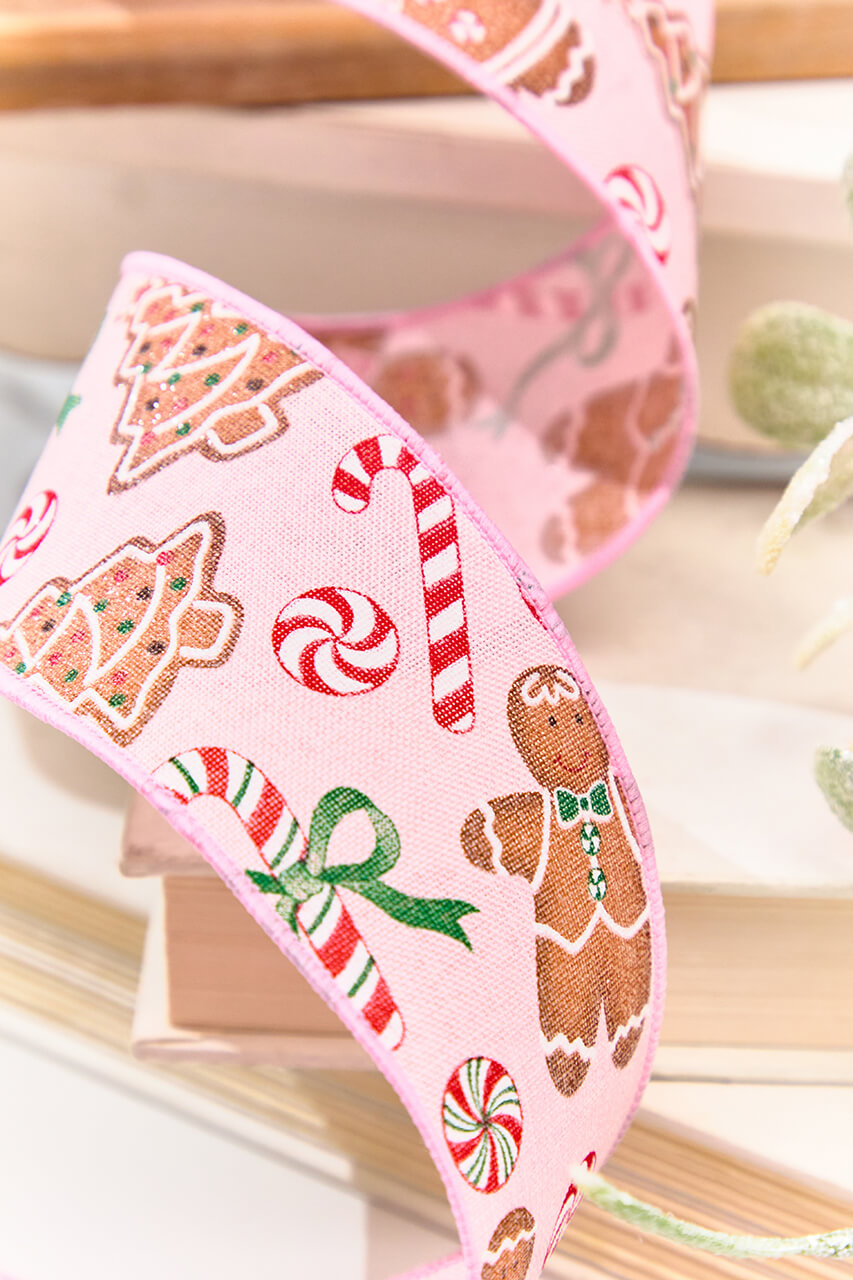2.5" x 10 Yard Pink Gingerbread with Candy Ribbon