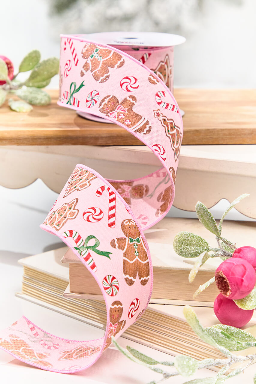 2.5" x 10 Yard Pink Gingerbread with Candy Ribbon