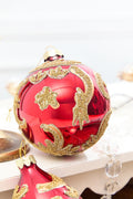 4" - 6" Red & Gold Beaded Scroll Glass Ornament