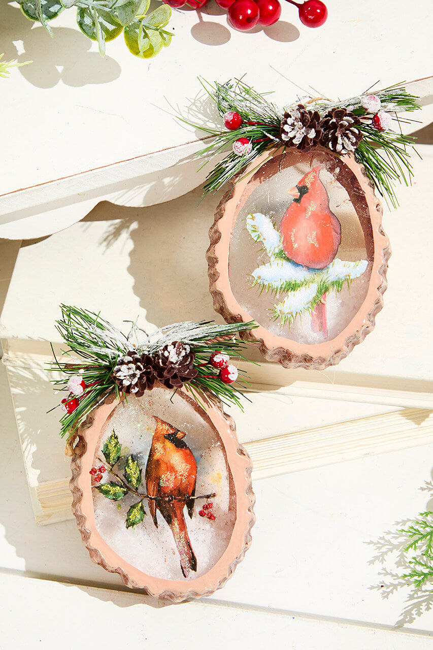 5" Cardinal Disc Glass Ornament