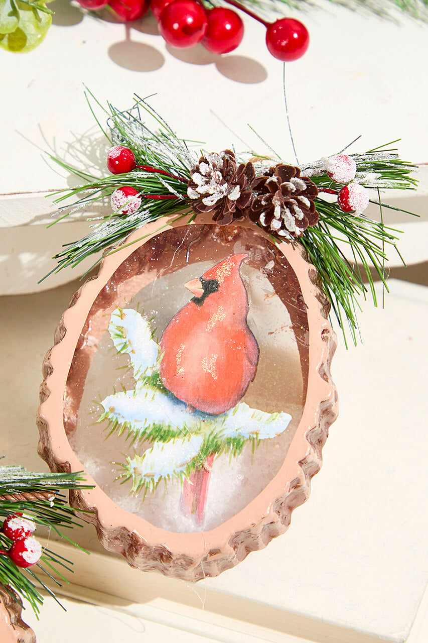 5" Cardinal Disc Glass Ornament