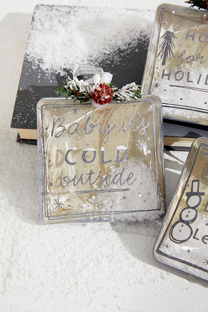 4" Square Text Glass Ornament