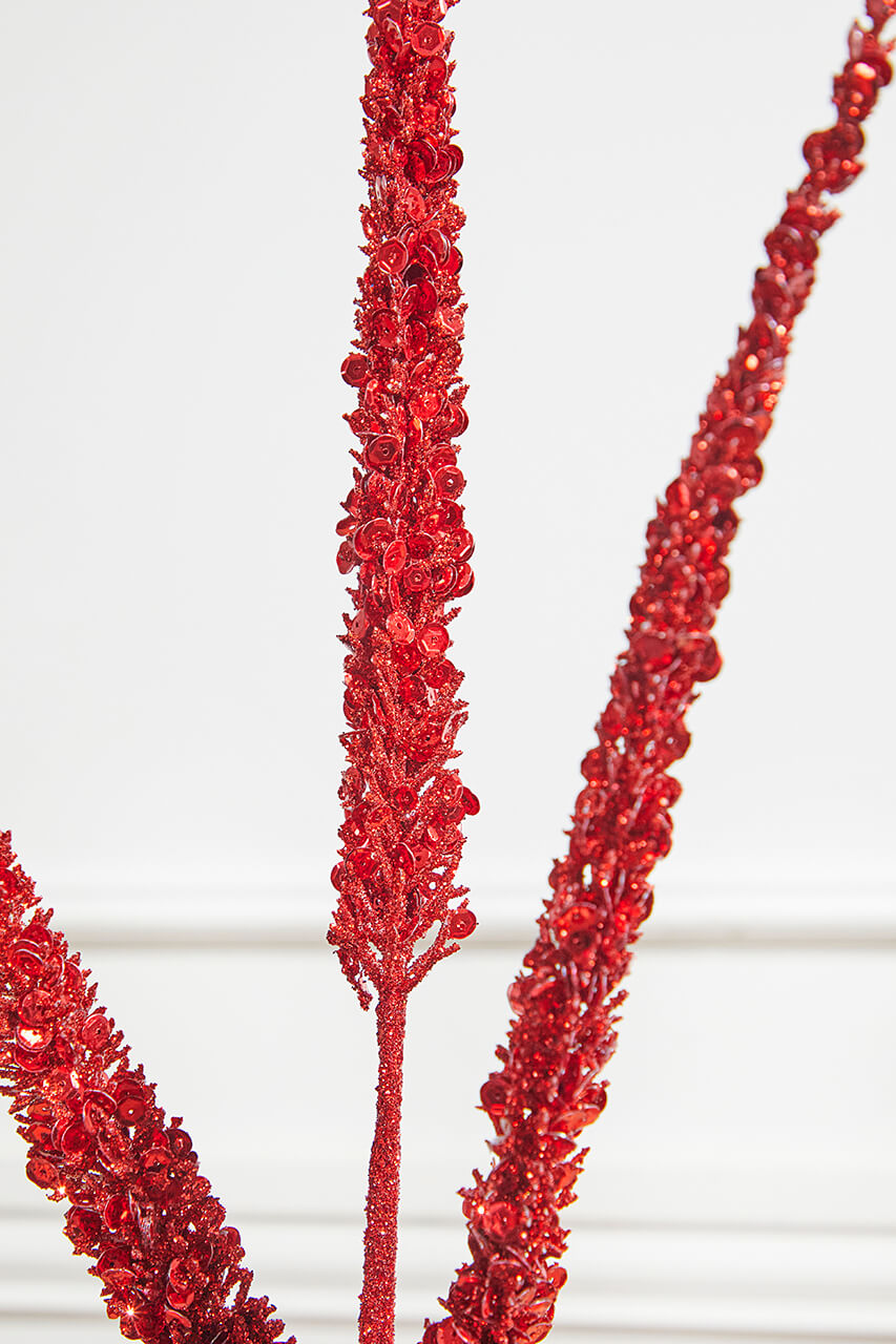 34” Triple Glitter Sequin Christmas Spray - Red