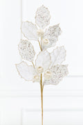 27" Platinum Glitter Berry Leaf Spray