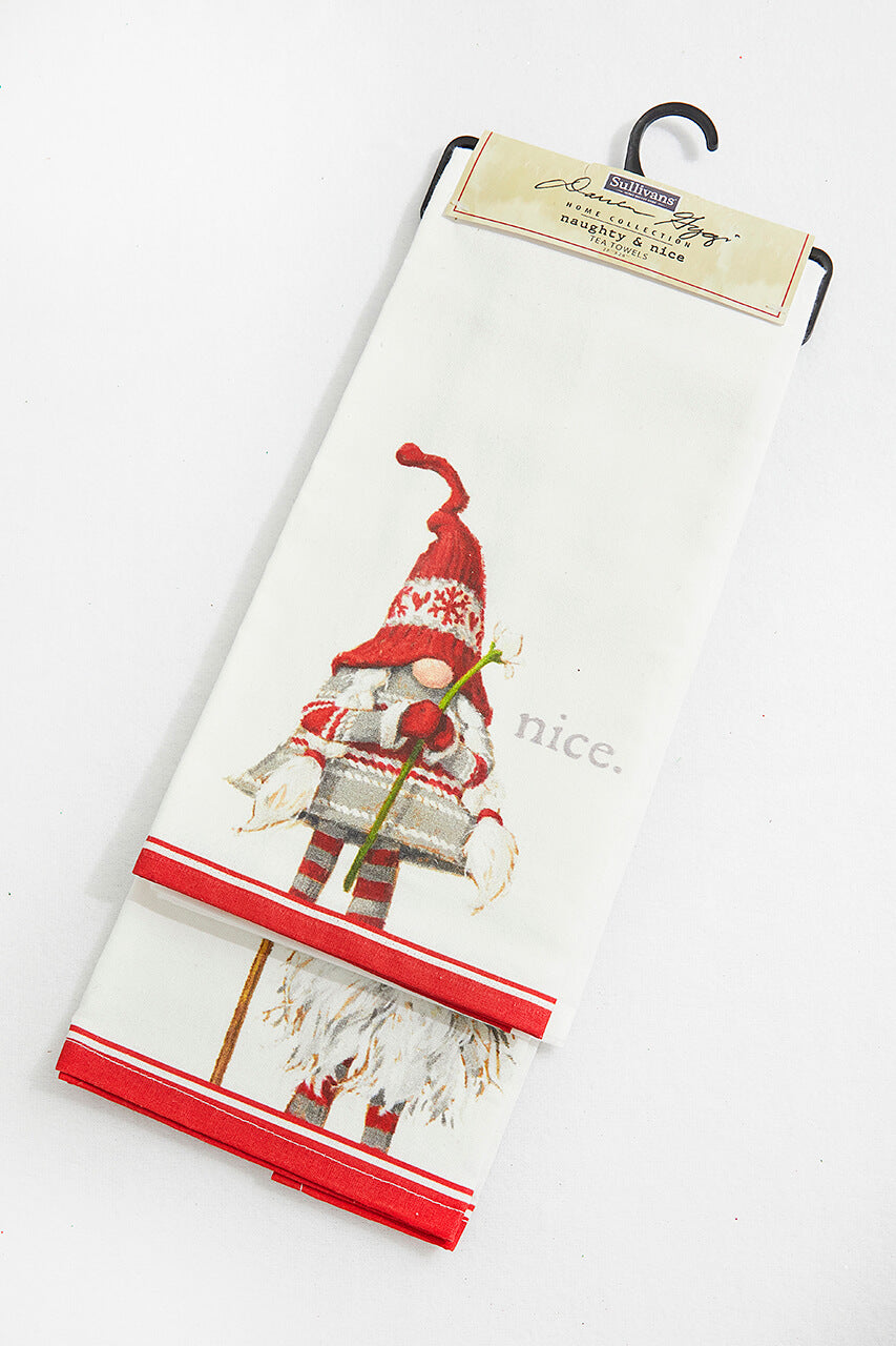 Naughty & Nice Gnome Tea Towels - Set of 2