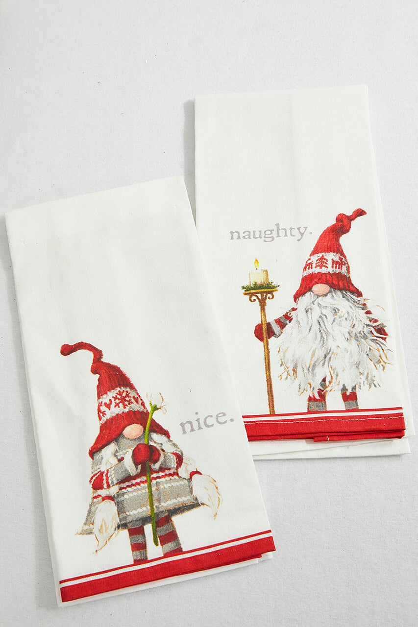 Naughty & Nice Gnome Tea Towels - Set of 2
