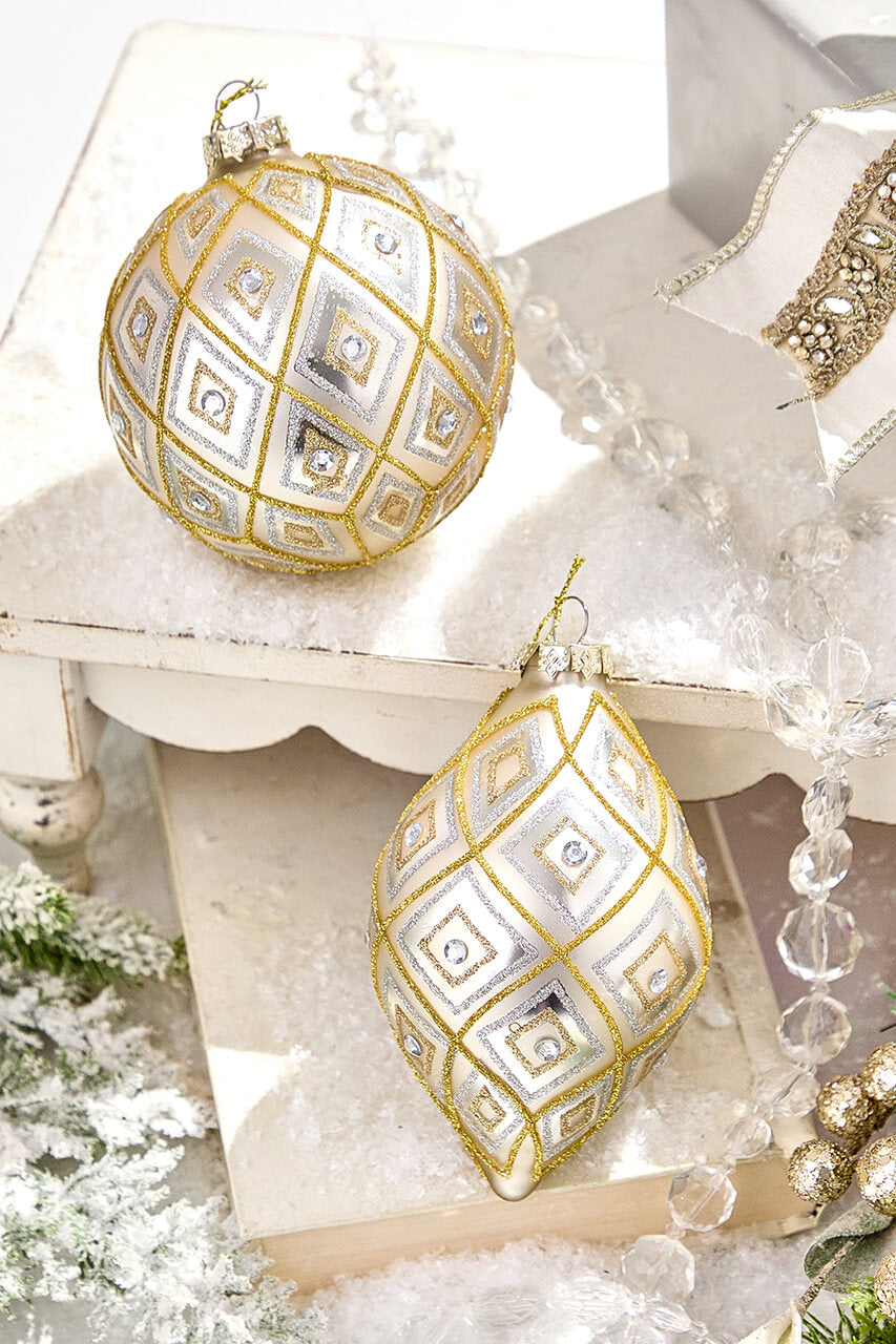 4" - 5.5" Gold & Silver Glass Diamond Ornament