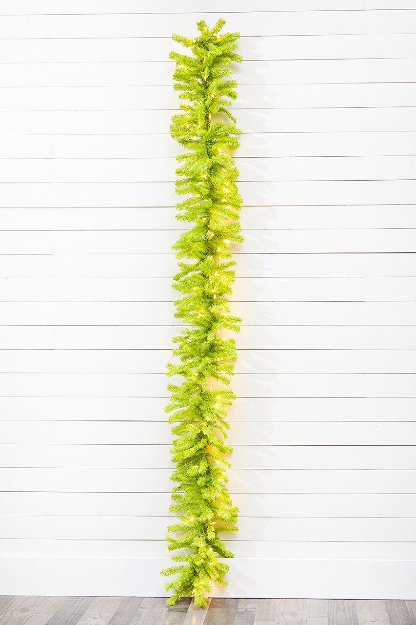 9' x 14" Lime Green Garland with LED Lights